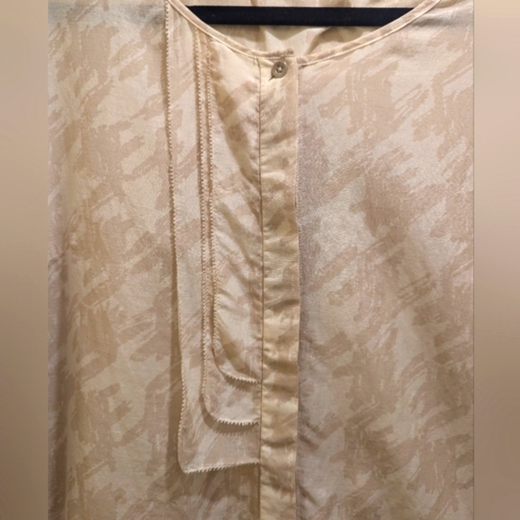 GAP Cotton Silk Cream Beige Tunic Button Front 3/4 Sleeve Brush Stroke Print- XL - Picture 5 of 11